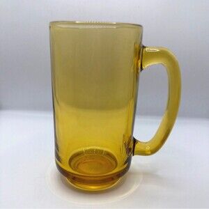 Vintage Hazel Atlas Amber Glass Mug Stein w/ Handle 10oz Retro Barware